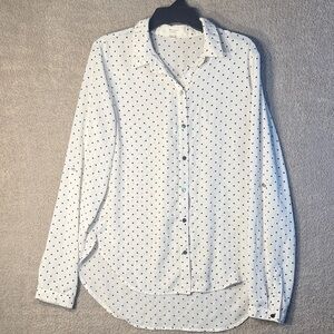 Women’s White With Black Polka Dot Button-Up Shirt